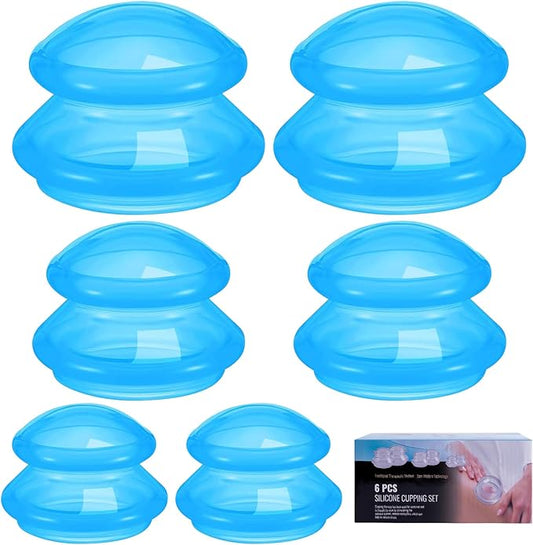 Eiito Cupping Therapy Sets -Silicone Cups Set Firm (6 Cups) Professional Massage Tool for Muscle Soreness Pain Relief Body Neck Knee, Deep Muscle Massager, Anti Cellulite Joint Pain (Blue)