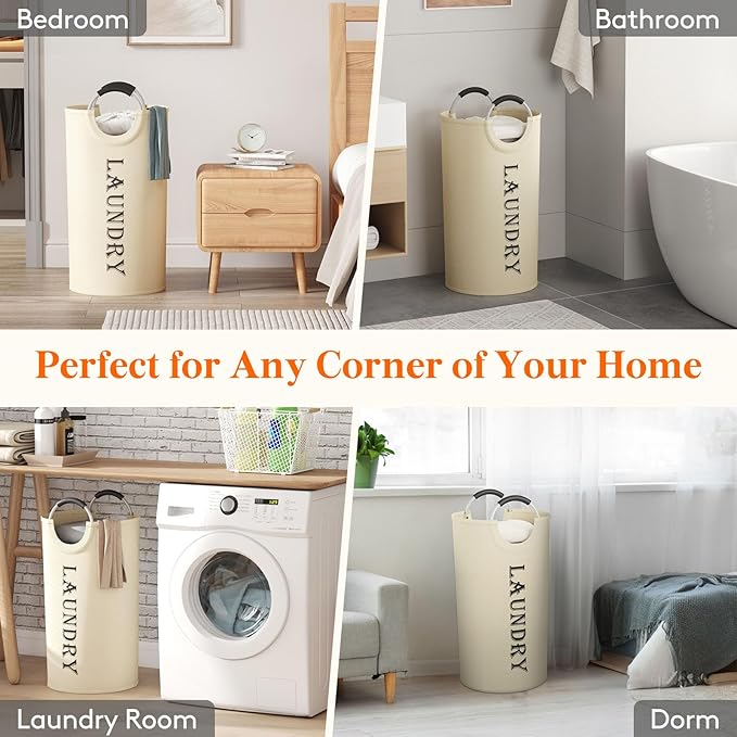 Lifewit 100L 2-Pack Large Laundry Basket, Collapsible Laundry Hamper with Aluminum Handles, Waterproof Freestanding Dirty Clothes Hampers for Laundry Room Bedroom Dorm Bathroom, White