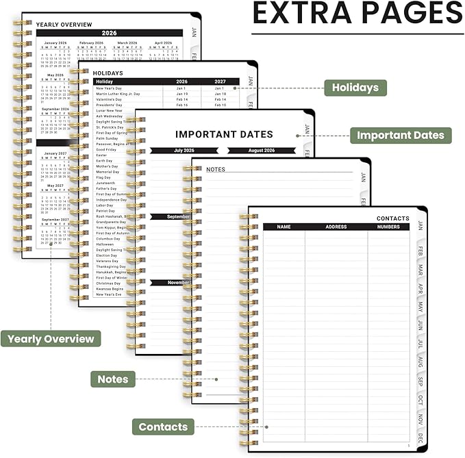 2026 Planner, Monthly and Weekly Calendar Planner for Women, January 2026 - December 2026, Hardcover Pretty 2026 Agenda Planner Book with Tabs, Spiral Bound, Perfect for School Office Home Supplies, 6.3" x 8.5" - Forest Botanica