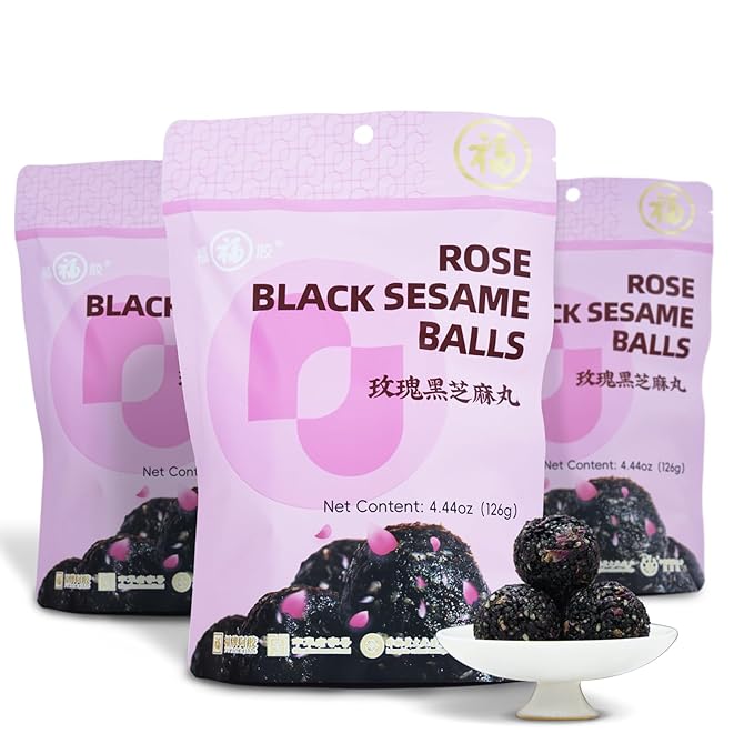 Organic Rose Black Sesame Balls Snacks Specially Added Natural Heavy Petal Rose Pure Honey Handmade Black Sesame Pills Plant Protein Sources Vegan Snacks