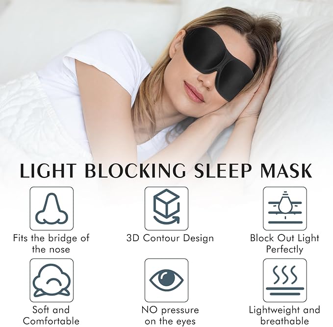 Bonuci 12 Pack Sleep Mask Blackout 3D Eye Mask for Ultralight Sleeping Night Blindfold Eye Covers with Adjustable Strap for Men Women Travel Gift Back and Side Sleeper (Black)