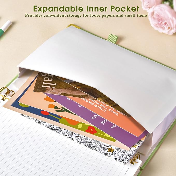 Hardcover Spiral Notebooks for Work, 5 Subject Notebook College Ruled with Dividers Tabs, 8.5" x 11" Lined Notebook Journal for Women, A4 Large Notebooks for School Note Taking, 240 Pages Green