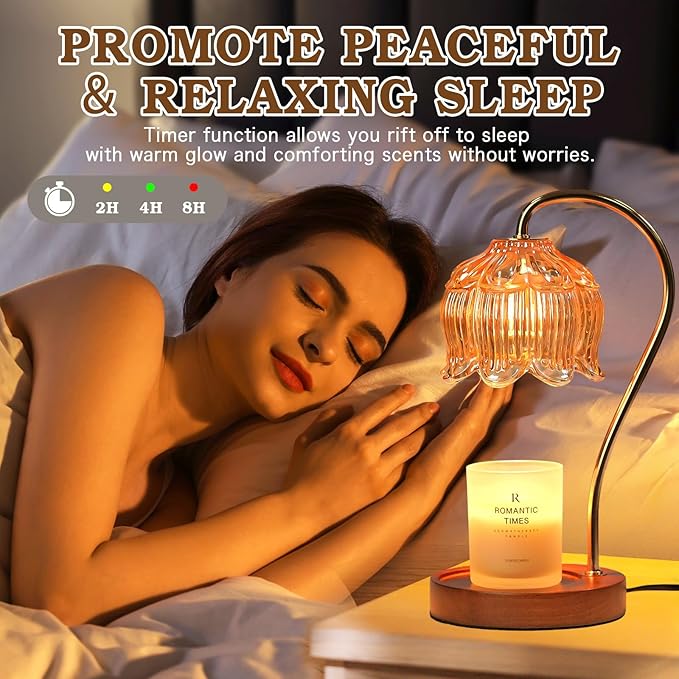 Flower Candle Warmer Lamp with Timer, Dimmable Candle Lamp Warmer, Christmas Birthday Gift for Women Mom, House Warming for New Home Decor, Lotus Wax Melt Warmer for Jar Candles