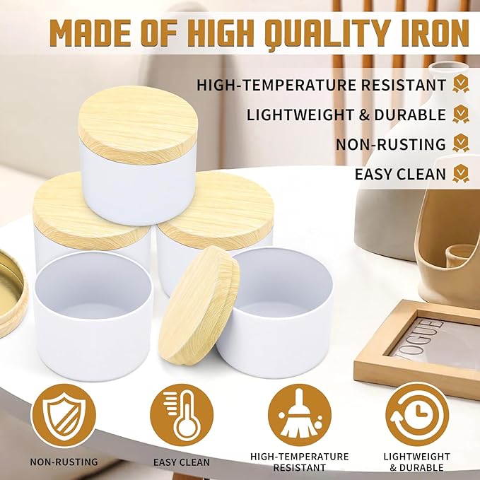 48-Pack Candle Jars, 24pcs 8oz + 24pcs 4oz Candle tins with Metal Wood-Grain Printing Lids, Empty Candle Jars for Making Candles Bulk Candle Containers-White