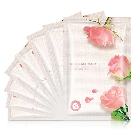 Facial Masks Skincare for Women,Pink Rose Moisturize Face Mask Sheet for Girl,Hydrating Face Mask for All Skin Types,Dry Skin & Sensitive Skin(8-Packs)
