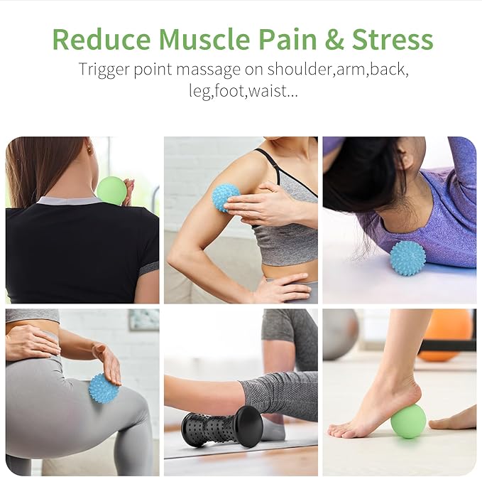 Foot Massager Roller & Massage Lacrosse Ball & Spiky Ball, 3-in-1 Therapy Set for Plantar Fasciitis Relief —Heel Spur, Arch Pain—Back/Neck/Shoulder Trigger Point & Deep Tissue Massage