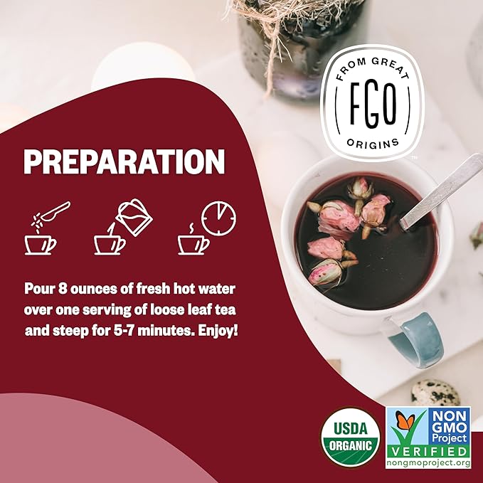 FGO Organic Hibiscus Flowers, Cut and Sifted, 16oz Bulk Resealable Bag, Packaging May Vary (Pack of 1)