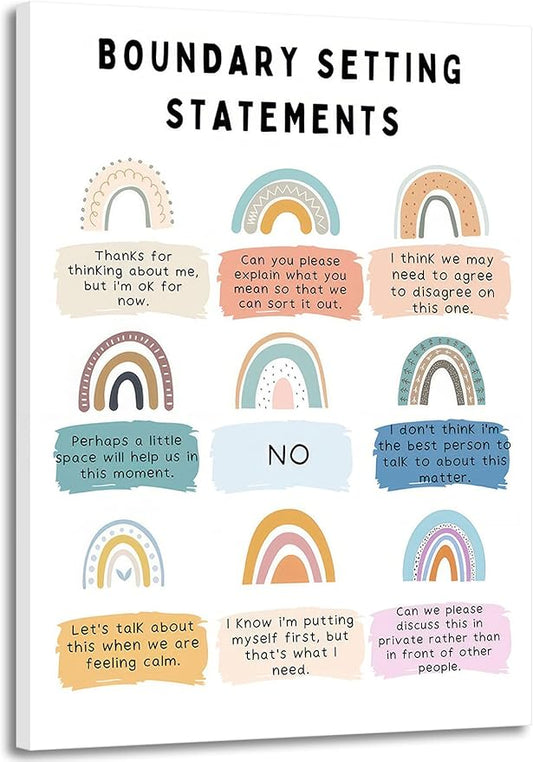 Boundary Setting Statements Canvas Wall Art Mental Health Wall Decor Pictures Inspirational Psychology Poster Prints for Counselor Office Therapy Office Home Decoration 12x16in Ready to Hang