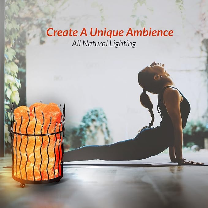 Himalayan Glow Pillar style Salt Basket Lamp with salt chunks, Himalayan Salt lamp with Dimmer Control, Amber Glow, Idle for Home, Offices and Dorm Decor