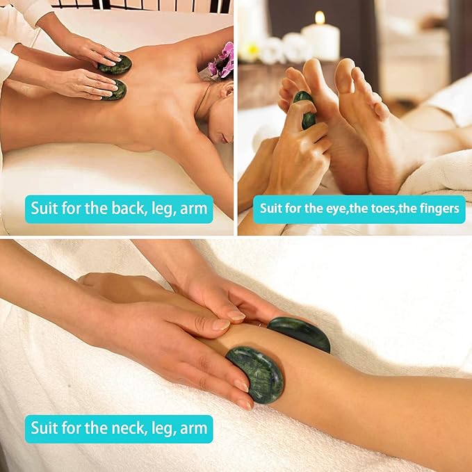 4Pcs Hot Massage Stones Set Natural Green Jade Heated Warmer Stone for Spa Massage (7 * 7CM)