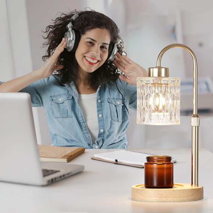 Gold Candle Warmer Lamp with Dimmer and Timer,Home Decor Lamp for Scented Jar,Electric Wax Melt Warmer,Mother's Day/Birthday/Christmas Gifts for Mom/Wife,Adjustable Height,with 2 Bulbs