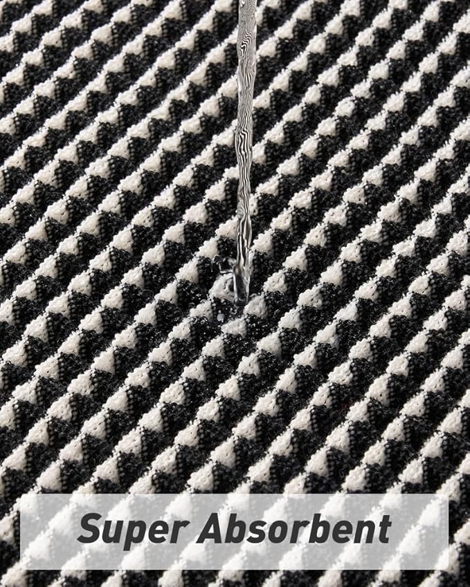 AMOAMI Upgraded Waffle Bath Mat, Super Absorbent Non Slip Bath Mats for Bathroom Floor, Machine Washable Bathroom Rugs with Tassels, Rubber Backed Bathroom Mats, Ultra Soft, 18" x 30",Black & Cream