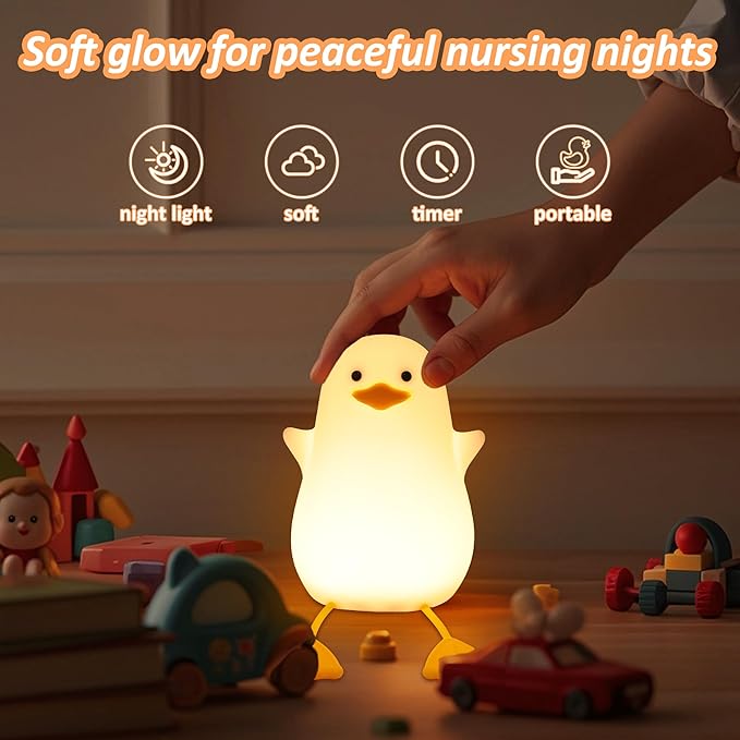 Duck Night Light for Kids, Cute Benson Ducks Gifts, Squishy Touch Silicone Animal Nursery Bedside Lamp Goose Gifts, Dimmer & Rechargeable, Birthday Gifts for Boys Girls Women Teens