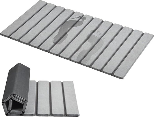 AWW Foldable Stone Bath Mat, Super Absorbent Diatomaceous Earth Mats, Non-Slip 31.5×15.7 Inch Quick Drying Mat, Compact and Easy to Store Bath Mats for Bathroom, Easy to Clean, Light Grey