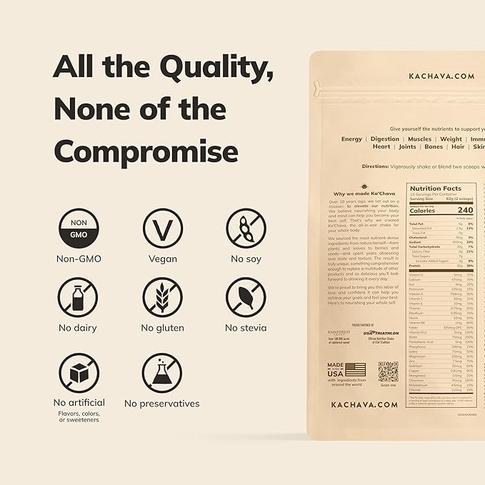 Ka’Chava Whole Body Meal Shake Matcha 2 lb – Vegan Protein Powder with 85+ Superfoods & Greens – Plant-Based Meal Replacement with Probiotics & Digestive Enzymes – Gluten & Dairy Free (15 Servings)