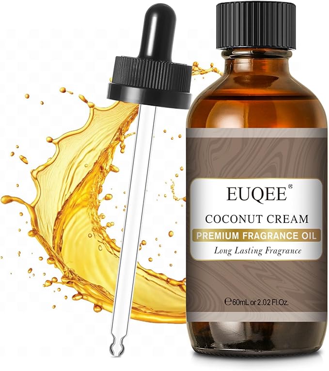 EUQEE 2.02 Fl OZ Coconut Cream Fragrance Oils, Premium Fragrance Essential Oils with Glass Dropper for Diffusers, Soap Candle Making(60ml)