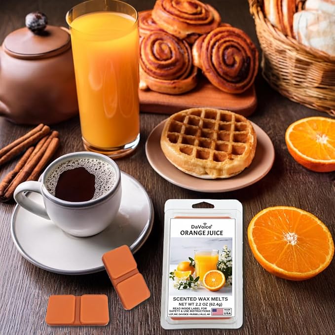 DaVoice USA Made Fall Wax Melts Strong Scented Citrus Orange Wax Melts Soy Wax Cubes for Warmers | Long Lasting Bakery Scents Food Wax Melts (6 Cubes, 2.2 oz - Orange Juice)