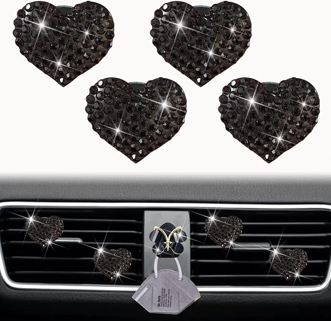 1Pc Black Heart Air Vent Clips, Car Air Fresheners Vents Clips Car Diffuser Diamond Car Interior Decor Charm Cute Car Accessories Interior Accessories, Auto Decoration
