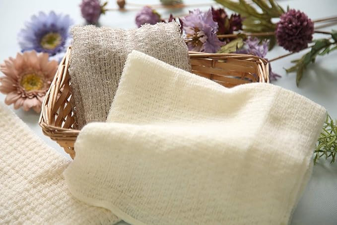 Exfoliating Washcloth [Made in Japan] Shower Back Scrubber, Natural Loofah