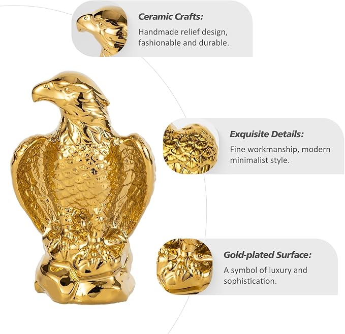 Golden Hawk Statue, Eagle Birds Figurine Home Decor, Modern Elegance Hawk Sculpture Office Home Decoration - Small Mini Wild Animal Gold Eagle for Desktop & Car Visit The Store