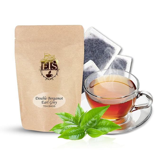 Double Bergamot Earl Grey Tea Bags | Strong Citrus Black Tea Blend | 25 Count Pouch | Indian Ceylon Loose Leaf in Teabag Format | Natural Bergamot Extract | English Tea Store