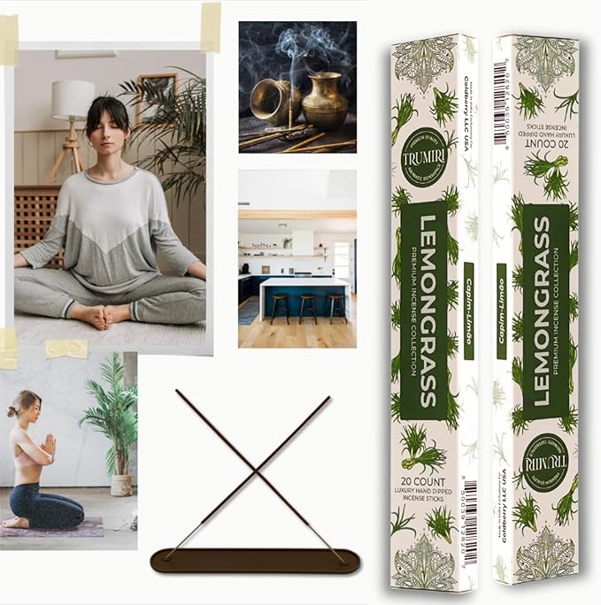 Lemongrass Incense Sticks for Backyard Patio - Total 120 Insence-Sticks - 6 Packs of 20 Insense - Inciensos - Inscents - Natural Non Toxic Ingredients - Incents - Incence - Inscense - Insents