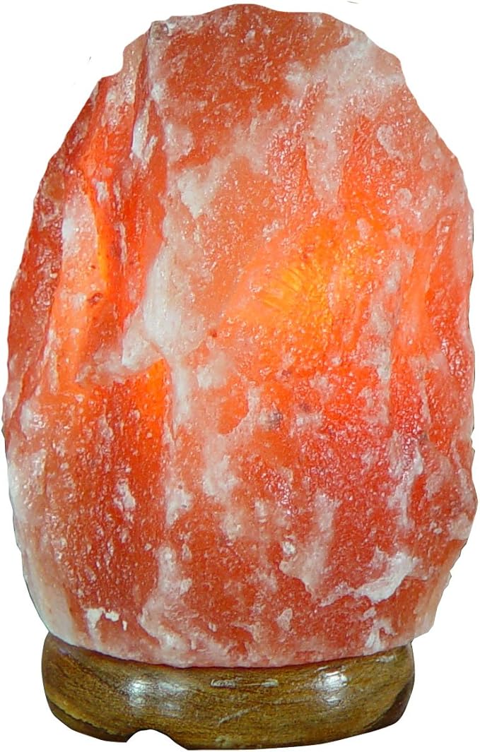 Himalayan Salt Crystal Lamp with Wooden Pedestal, 6-10lbs, ~8.5in Height