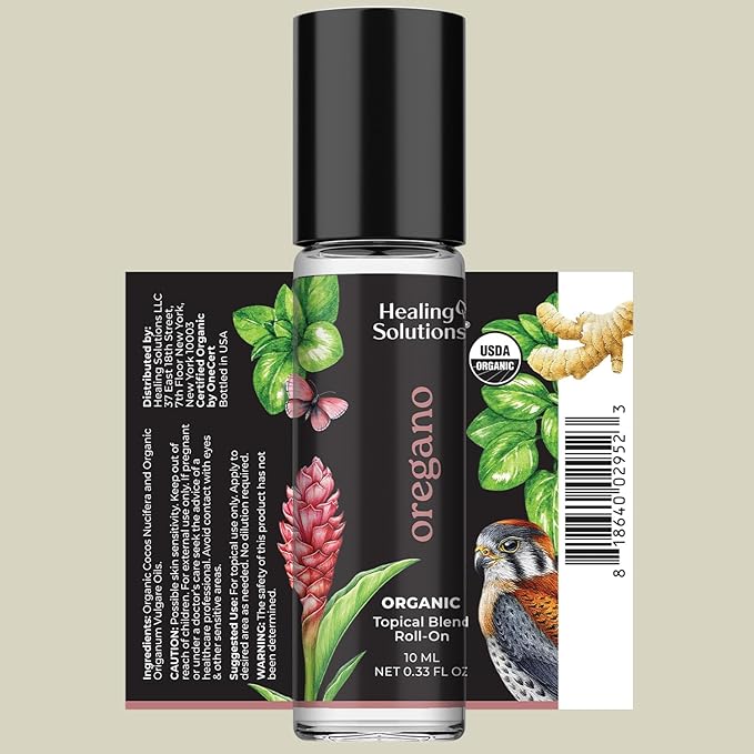 Healing Solutions (2 Pack) USDA Certified Organic Oregano Essential Oil Roll-On Perfume & Skin Care Set