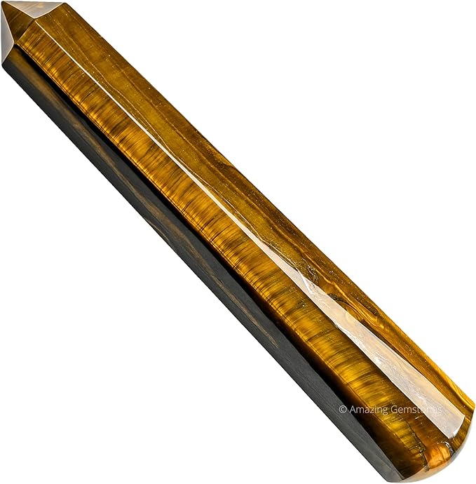 Amazing Gemstone Tiger Eye Crystal Wand Massage Stick - Pelvic Wand Gua Sha for Adults - Crystals and Healing Stones Massage Wands for Adults Gifts (Pointed)