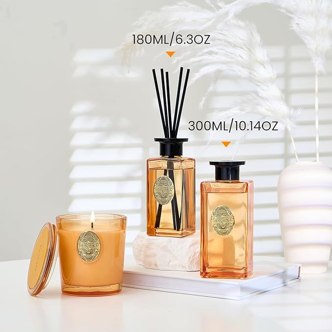 M&SENSE 6.3 oz Large Reed Diffuser Set | Cinnamon Vanilla Scent Oil Diffuser with Sticks | Hotel Collection Non-Toxic Essential Oil |for Bedroom Bathroom Living Room