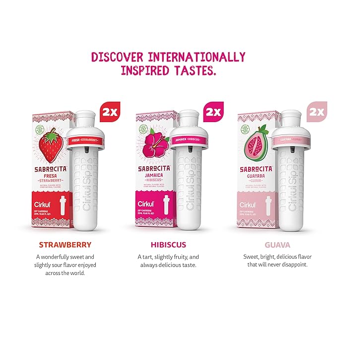 Cirkul Sabrocita Flavor Water Variety Pack, Makes 36 Drinks, No Sugar, Zero Calorie Drink Mix, (2 Strawberry, 2 Guava, 2 Hibiscus)