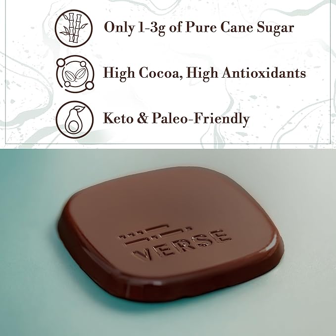 Verse Dark Chocolate Squares Variety Pack - Original and Salted Almond w/Low Cane Sugar, High Cacao - Premium Dark Chocolates - Individually Wrapped Chocolate Squares (9 Count, 2 Pack)