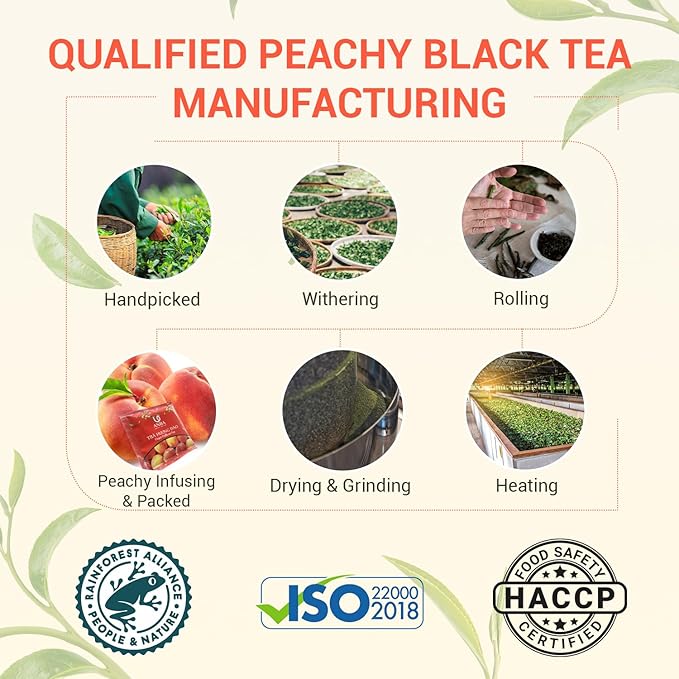 ANBA Black Tea Bags Rich Peach Flavor, 25 Count | Bold & Fruity Taste | Smooth & Aromatic | Naturally Sweet & Caffeine-Rich | ISO HACCP Certified