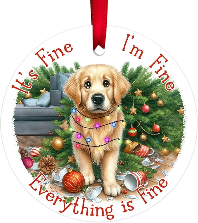 34HD 2.9"" Lightweight Ceramic Ornament for Christmas Tree, Both Sides Printed Flat Hanging Ornament, Gifts for Christmas, Christmas Decoration - Golden Retriever