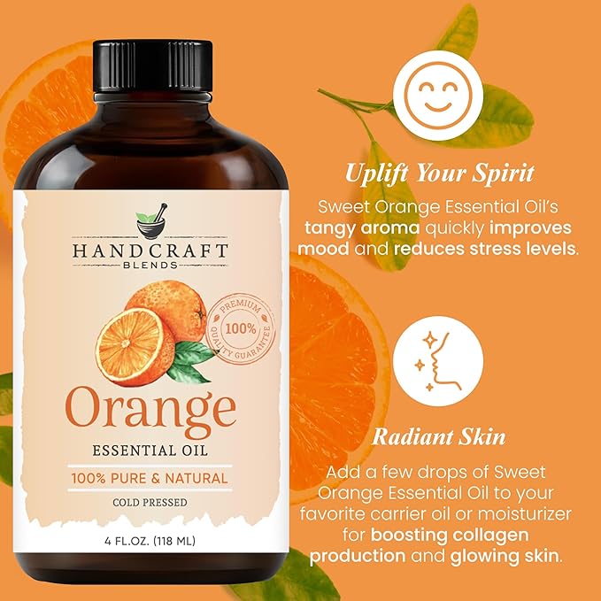 Handcraft Blends Orange Essential Oil – Huge 4 Fl Oz – 100% Pure and Natural – Premium Grade Essential Oil for Diffuser and Aromatherapy, Skin, Massage, Candle and Soap Making Fragrance