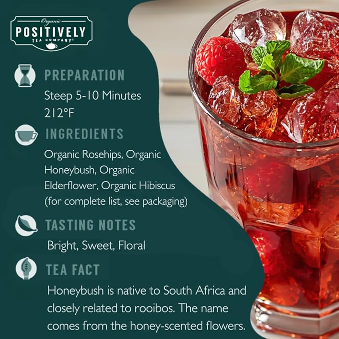 Organic Positively Tea Company, Raspberry Rosé, Herbal Tea Bags, 20 Count