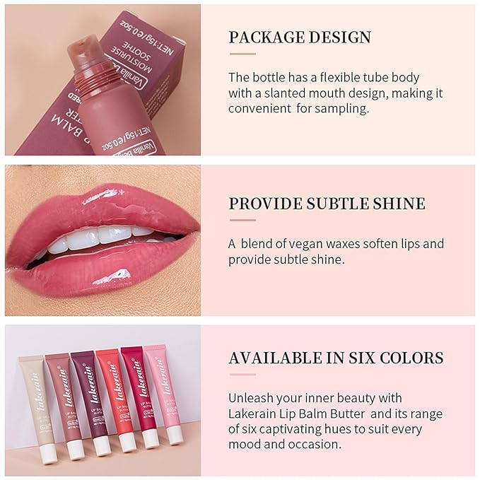 4 Color Glossy Lip Balm Butter Lip Gloss，Moisturizing Non Sticky High Shiny Finish Lip Glow Oil, Natural Plumping Lip Tint Lip Care & Repair Lip Mask for Soft & Smooth & Protect Dry Lip