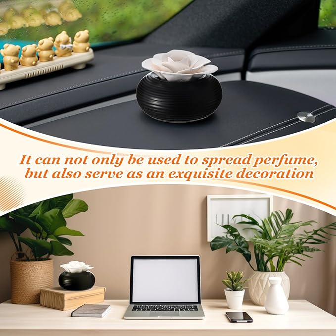 Honeydak 2 Pcs Flower Passive Essential Oil Diffuser Stone White Ceramic Porcelain Floral Diffuser with Container Non Electric Handmade Decorative Tabletops Home Decoration Christmas (Rose)