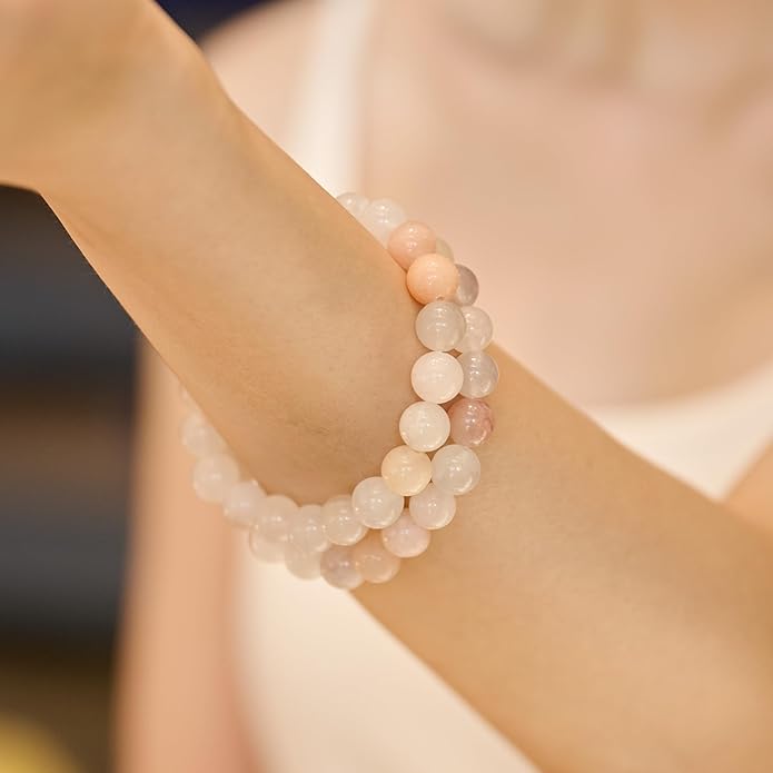 Bivei Natural Gemstone Semi Precious Healing Crystals Handmade Stretchy Round Beads Bracelet, Enhance Positive Energy