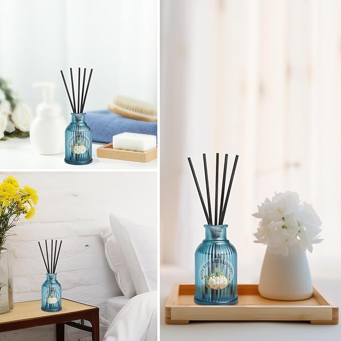 Rose and Berries Reed Diffuser Set, 2-Pack 3.5fl oz Aroma Essential Oils, Flower Scented Oil Home Fragrance with Fiber Sticks, Aromatherapy Air Freshener for Room Shelf Bathroom Decor