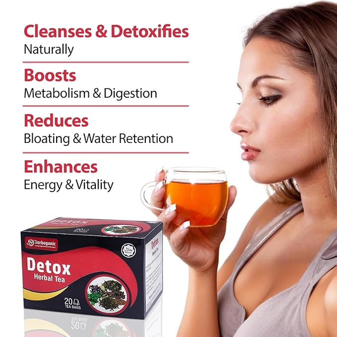 Herboganic Detox Herbal Tea - Wide Variety of Flavors and Benefits | Natural Ingredients | Digestion Support, Immune Boost and More | 20 Tea Bags