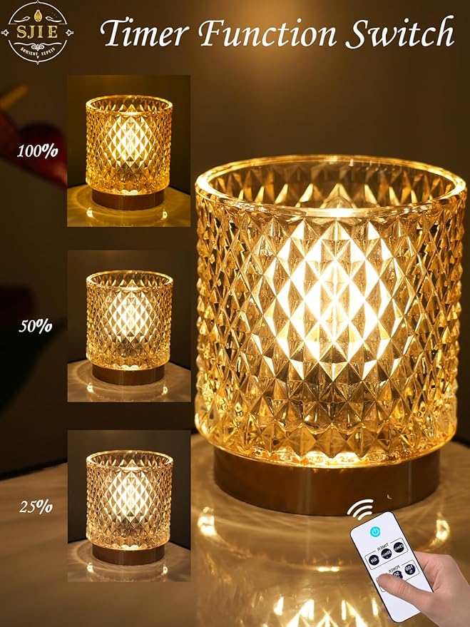 Battery Operated Lamp - Stylish Small Lamps Decorative with Timer & 3 Light Modes, No Plug in Lamps Cordless Battery Table Lamp for Bedroom/Bathroom/Fireplace(with Remote Control)