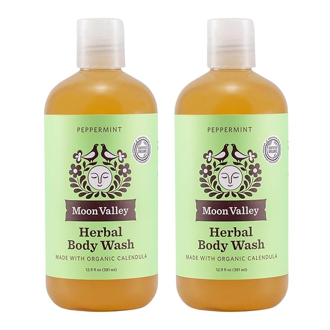 Herbal Body Wash, Peppermint by Moon Valley, All Natural Ingredients, No Parabens, Vegan, Moisturizing Essential Oils, Two Pack