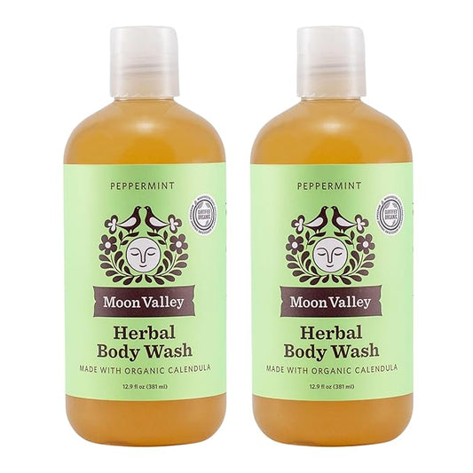Herbal Body Wash, Peppermint by Moon Valley, All Natural Ingredients, No Parabens, Vegan, Moisturizing Essential Oils, Two Pack