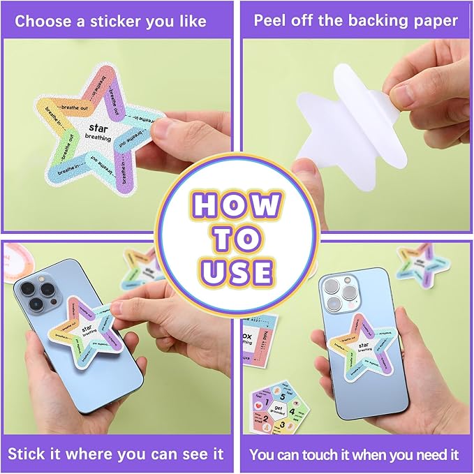 Libima 72 Pieces Anxiety Sensory Stickers Textured Stickers Fidget Mindfulness Sticker School Counselor Supplies Adult Sensory Items Anxiety Relief, 9 Styles(Rainbow Color)