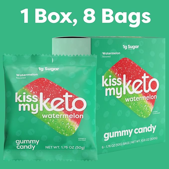 Kiss My Keto Sugar Free Gummies, Gummy Watermelon 12-Pack – Satisfy Cravings while Staying in Ketosis – High Fiber, 3g Net Carbs, Non-GMO, Vegan, & No Gluten – Calorie-Friendly Vegan Candy