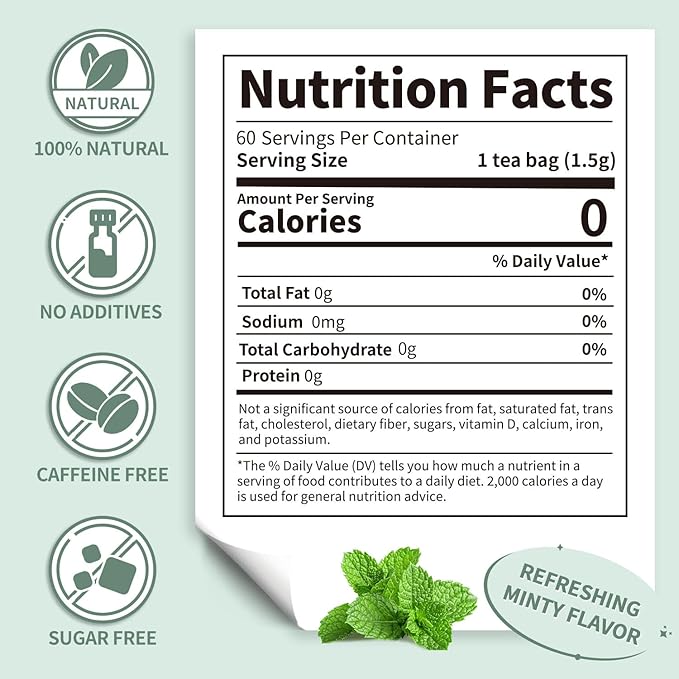 Lynginya Spearmint Tea, 60 Tea Bags (Pack of 2) - Premium Spearmint Leaves - Natural Herbal Tea - Refreshing & Minty - No Sugar & No Caffeine - Total 120 Bags