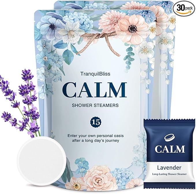 Shower Steamers 30 Pack Shower Bombs with Lavender Scent, Self-Care Presents for Women Who Have Everything, Relaxation Birthday Presents for Women, Valentines Day Presents for Her