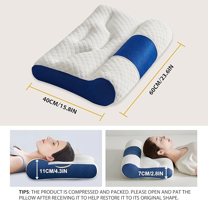 Cervical Neck Pillow, Ergonomic Sleep Enhancing Cervical Support Comfort Pure Cotton Pillow, 2025 Upgraded Full and Fuffy Memory Pillow