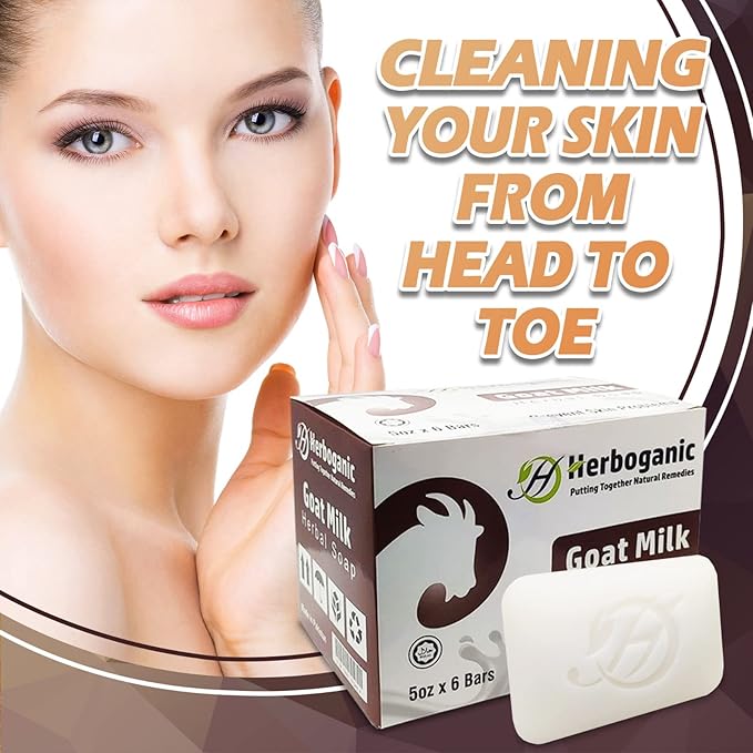 HERBOGANIC Goat Milk Herbal Soap | Pack of 6 of 5oz soap Bar | Ideal for Men and Women, Soothing and Nourishing Soap for Moisturization